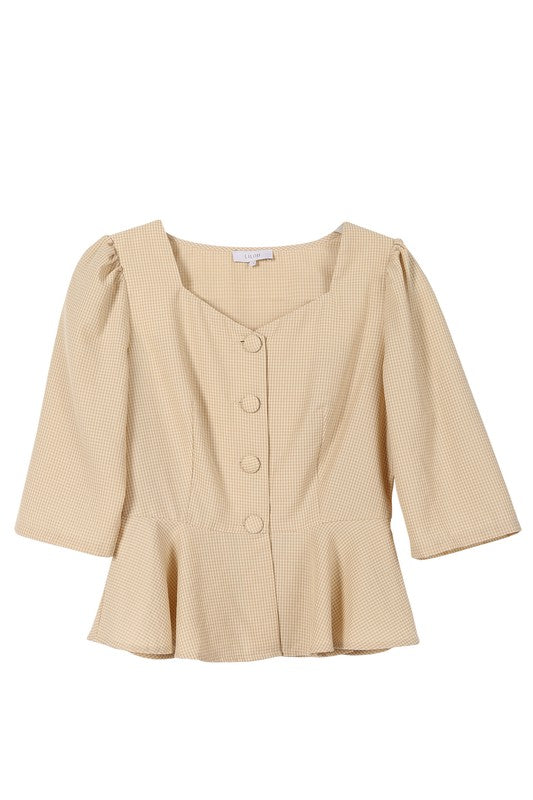 Lilou 3/4 Sleeve Front Button Blouse