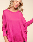 Haptics Dolman Long Sleeve Oversized Knit Top with Pockets