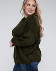 Zenana Plus Oversized Round Neck Raw Seam Melange Sweater