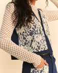 Davi & Dani Lace Patch Open Front Denim Vest