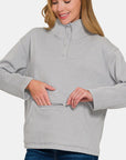 Zenana Turtleneck Half Snap Fleece Sweatshirt