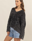 HYFVE Cable Knit V-Neck Dropped Shoulder Oversized Sweater