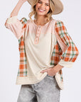 SAGE + FIG Exposed Seam Button Detail Plaid Top