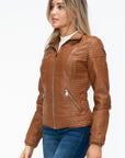 YMI Faux Layered Double-Zipper Jacket with Fuzzy Hood