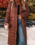 Solid Quilted Stand-Neck Zip-Up Buttoned  Puffer Coat