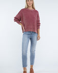 ZENANA Washed Side Slit Oversized Cropped Sweater