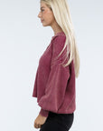 ZENANA Washed Collared Henley Sweater