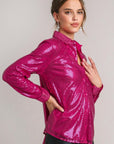 Umgee Sequin Long Sleeve Shirt with Side Chest Pocket