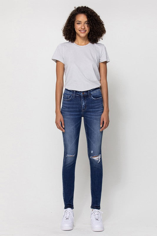 Flying Monkey Mid Rise Ankle Skinny w Distressed Hem Jean - Online Only