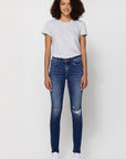 Flying Monkey Mid Rise Ankle Skinny w Distressed Hem Jean - Online Only