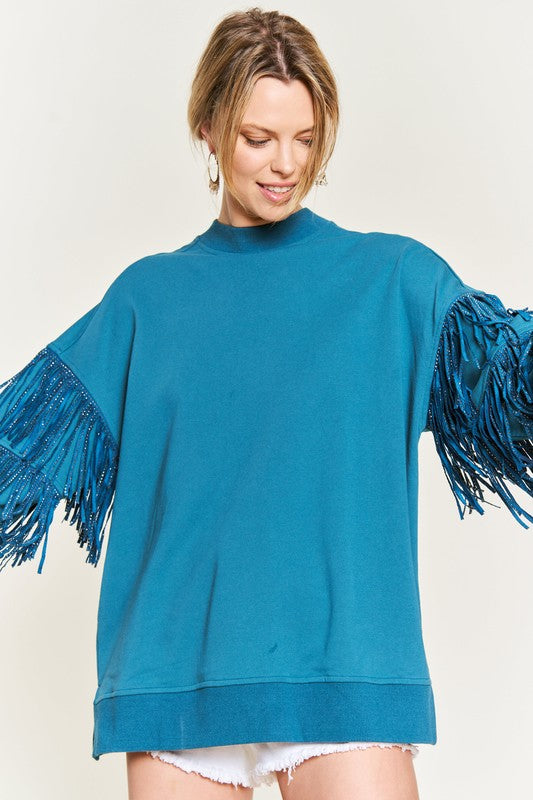 Jade By Jane Silver Studded Fringe Sleeve Top