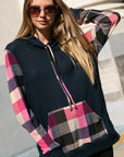 e Luna Plaid Mixed Hoodie Sweatshirt