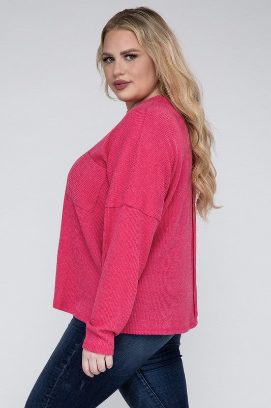 Zenana Plus Ribbed Brushed Melange Hacci Sweater