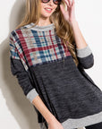 e Luna PLUS Solid Plaid Mock Neck Top