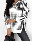 Stripe Raglan Sleeve Side Slits Loose Sweatshirt