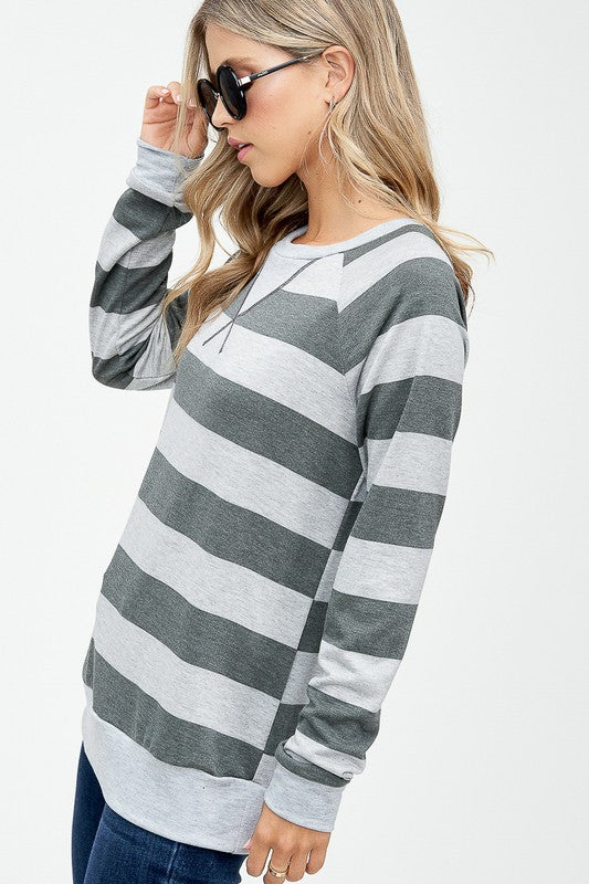 Plus Big Stripe Sweatshirt Top - Online Only