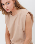 Knit Crew Neck Shoulder Pad Muscle Tee