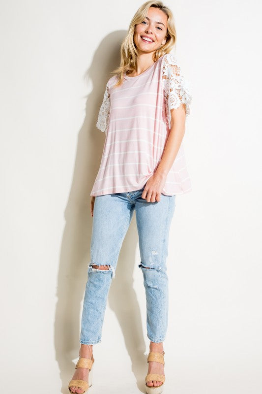 e Luna Striped Jersey With Lace Top