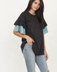 Color Block Sleeve Ruffle Knit Top