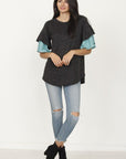 Plus Color Block Sleeve Ruffle Knit Top