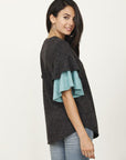 Plus Color Block Sleeve Ruffle Knit Top