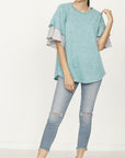 Plus Color Block Sleeve Ruffle Knit Top