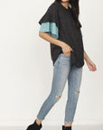 Color Block Sleeve Ruffle Knit Top