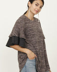 Plus Color Block Sleeve Ruffle Knit Top