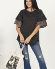 Plus Color Block Sleeve Ruffle Knit Top