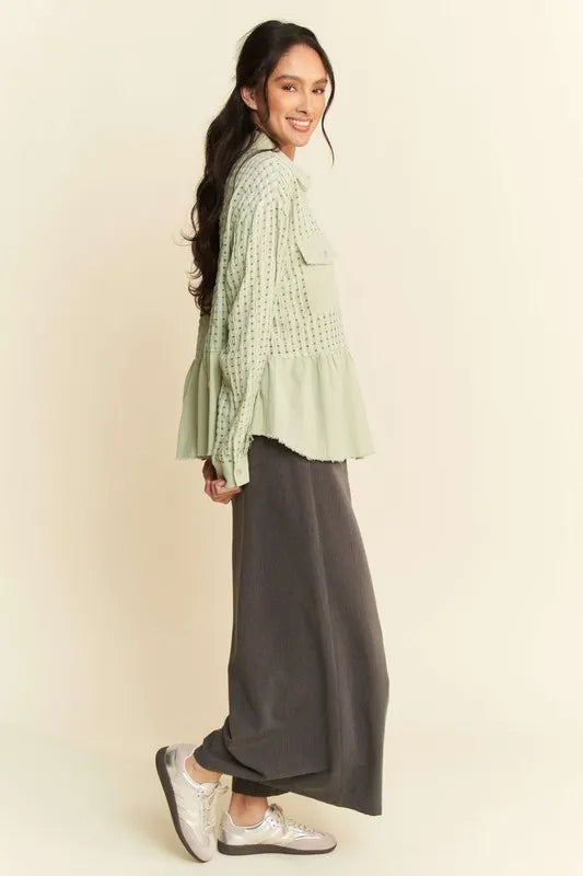 Davi & Dani Garment Washed Jacquard Button Front Shirt