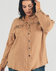 Davi & Dani Plus Distressed Hem Oversize Shirt - Online Only