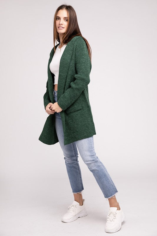 Zenana Hooded Open Front Sweater Cardigan