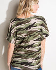 e Luna Camo V-Neck Button Down Top