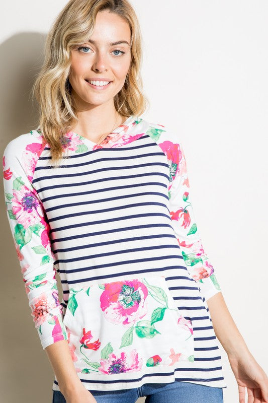 e Luna Striped Floral Mix Sweatshirt