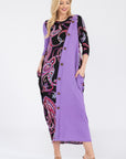 Celeste Full Size Paisley Contrast Midi Dress with Pockets