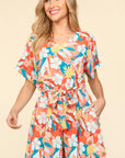 Haptics Tropical Floral Short Sleeve Tied Romper