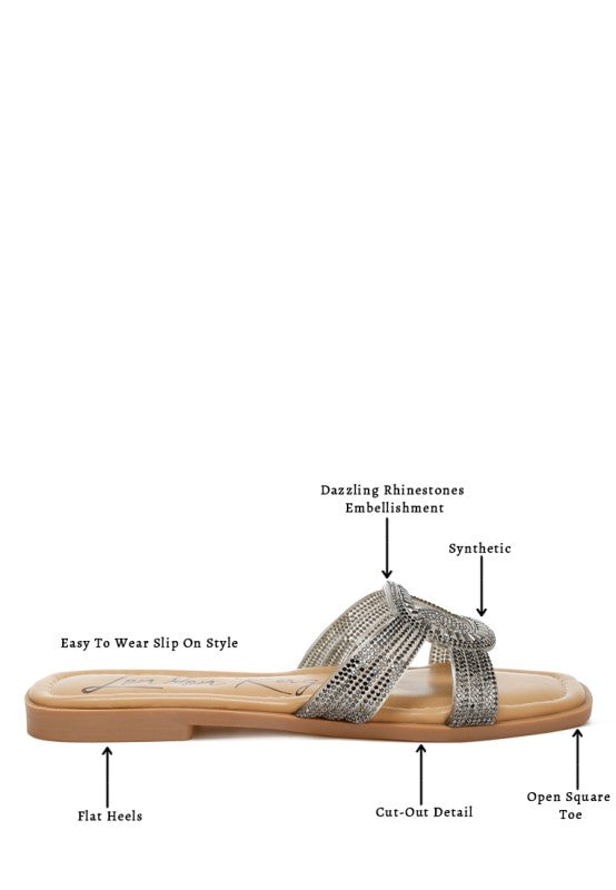 Minople Rhinestones Embellished Flat Sandals