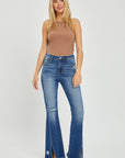 RISEN Full Size High Rise Front Slit Frayed Hem Flare Jeans