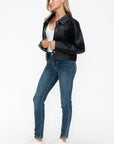 Snobbish Snap Down Long Sleeve PU Leather Jacket