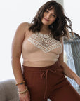 Plus Size Crochet Lace High Neck Bralette - Online Only