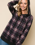 e Luna Plaid Mixed Hoodie Sweatshirt