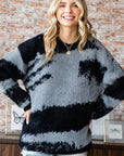 First Love Full Size Abstract Pattern Contrast Feather Yarn Sweater