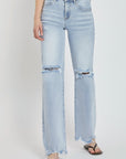 Risen Full Size High Rise Distressed Wide Leg Jeans