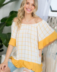 e Luna PLUS Plaid Mix Ruffle Peasant Top