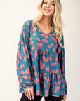 Celeste Full Size Tiered Floral V-Neck Long Sleeve Blouse