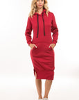 Midi Hoodie Dress by Claude in Red