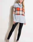 e Luna Plaid Mixed Turtle Neck Top