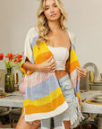 BiBi Openwork Striped Open Front Knit Cardigan