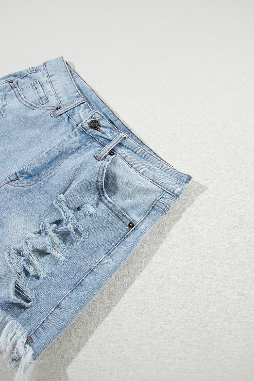 Distressed Denim Raw Hem High Waist Shorts