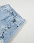 Distressed Denim Raw Hem High Waist Shorts